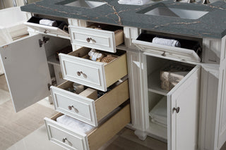 60 Inch Bristol Freestanding Vanity in Bright White / Parisien Bleu Top