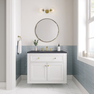 36 Inch Chicago Freestanding Vanity in Glossy White / Charcoal Soapstone Top