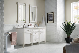 60 Inch Brittany Freestanding Vanity in Bright White / Eternal Jasmine Pearl Top