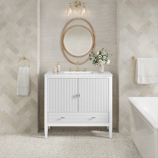 36 Inch Myrrin Freestanding Vanity in Bright White / Arctic Fall Top