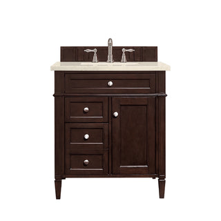 30 Inch Brittany Freestanding Vanity in Burnished Mahogany / Eternal Marfil Top