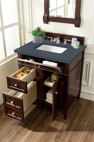 30 Inch Brittany Freestanding Vanity in Burnished Mahogany / Charcoal Soapstone Top