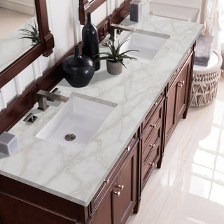 72 Inch Brittany Freestanding Vanity in Burnished Mahogany / Victorian Silver Top