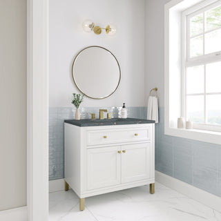36 Inch Chicago Freestanding Vanity in Glossy White / Parisien Bleu Top