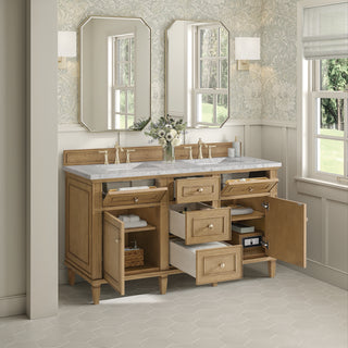 60 Inch Lorelai Freestanding Vanity in Light Natural Oak / Eternal Jasmine Pearl Top