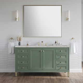 60 Inch Chicago Freestanding Vanity in Smokey Celadon / Victorian Silver Top