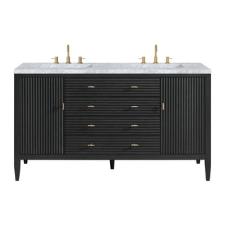 60 Inch Myrrin Freestanding Vanity in Carbon Oak / Carrara White Top