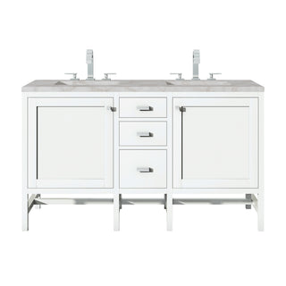 60 Inch Addison Freestanding Vanity in Glossy White / Victorian Silver Top