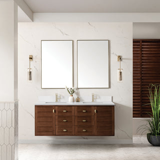 60 Inch Amberly Dual Mount Vanity in Mid-Century Walnut / White Zeus Top
