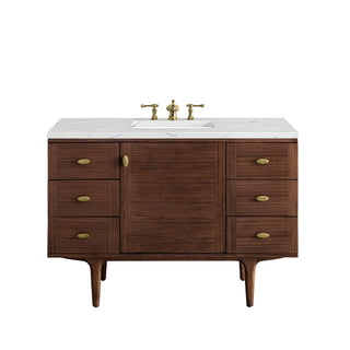 48 Inch Amberly Dual Mount Vanity in Mid-Century Walnut / Ethereal Noctis Top