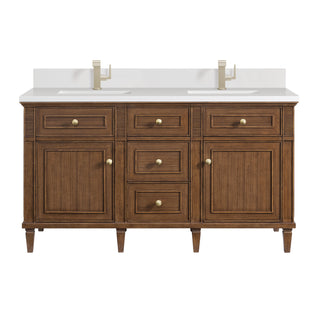 60 Inch Lorelai Freestanding Vanity in Mid-Century Walnut / White Zeus Top