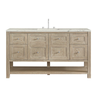 60 Inch Breckenridge Freestanding Vanity in Whitewashed Oak / Victorian Silver Top