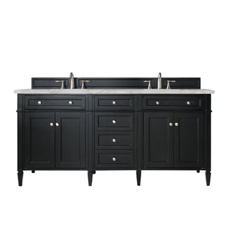 72 Inch Brittany Freestanding Vanity in Black Onyx / Victorian Silver Top