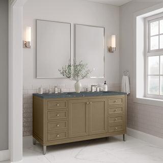 60 Inch Chicago Freestanding Vanity in Walnut Whisper / Parisien Bleu Top