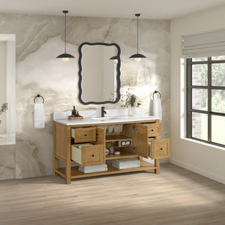 60 Inch Breckenridge Freestanding Vanity in Light Natural Oak / White Zeus Top