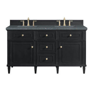 60 Inch Lorelai Freestanding Vanity in Black Onyx / Parisien Bleu Top