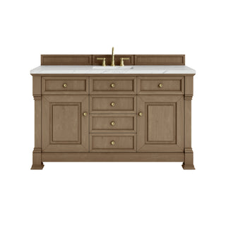 60 Inch Brookfield Freestanding Vanity in Pecan / Ethereal Noctis Top