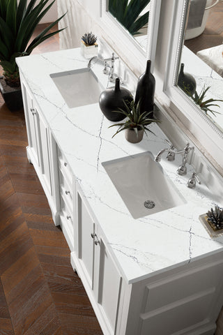 73.25 Inch De Soto Freestanding Vanity in Bright White / Ethereal Noctis Top