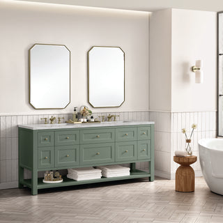 72 Inch Breckenridge Freestanding Vanity in Smokey Celadon / Victorian Silver Top