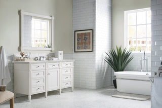 60 Inch Brittany Freestanding Vanity in Bright White / Eternal Jasmine Pearl Top