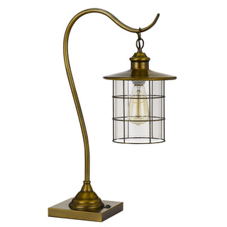 Lantern Style Desk Lamp in Antique Rubbed Brass Finish