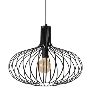 Modern Pendant Light with Black Iron Wire Shade