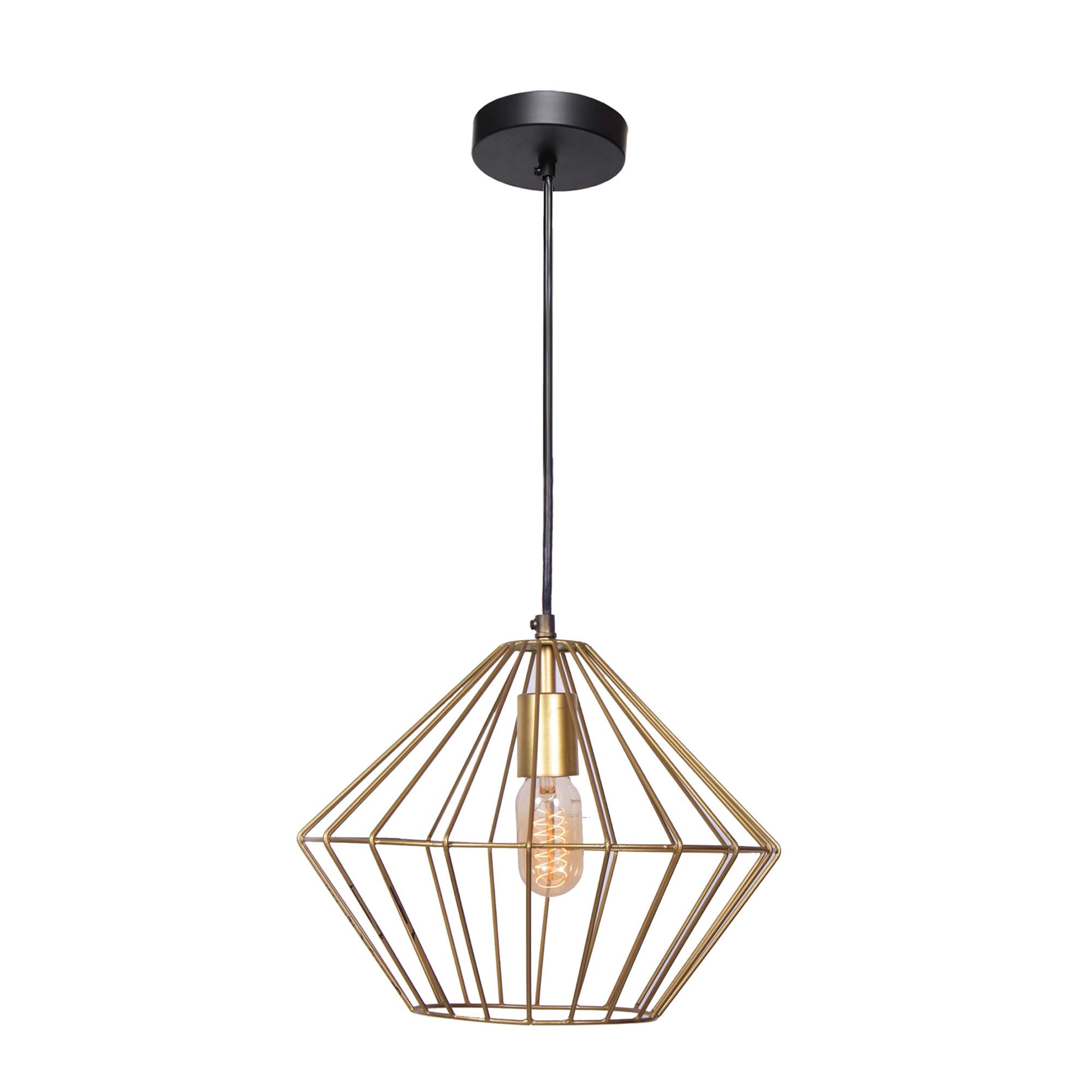 Gold Finish Pendant Light with Aluminum Wire Frame